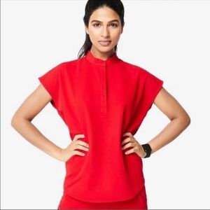 Figs Rafaela Oversized Scrub Top in Pop Red